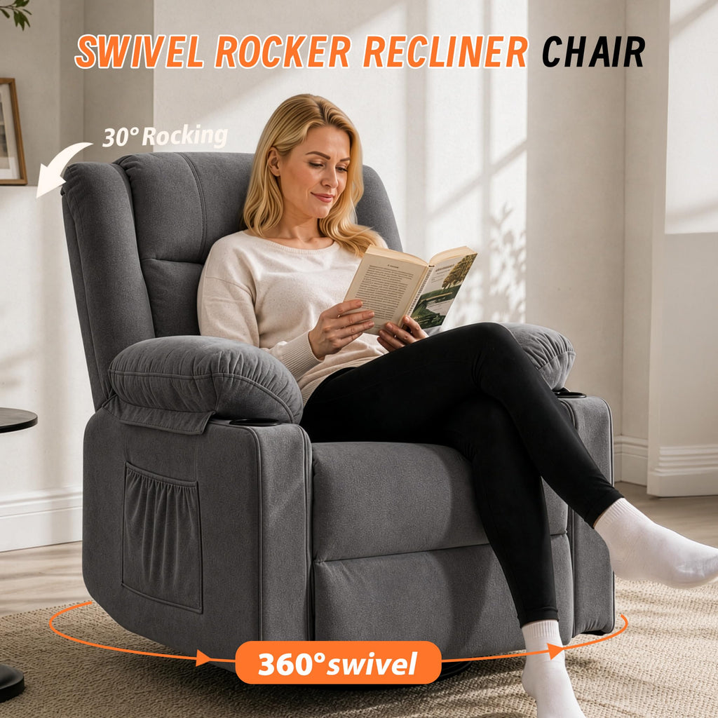 Grey Manual Swivel Rocking Recliner Chair with Massage and Heating Z403