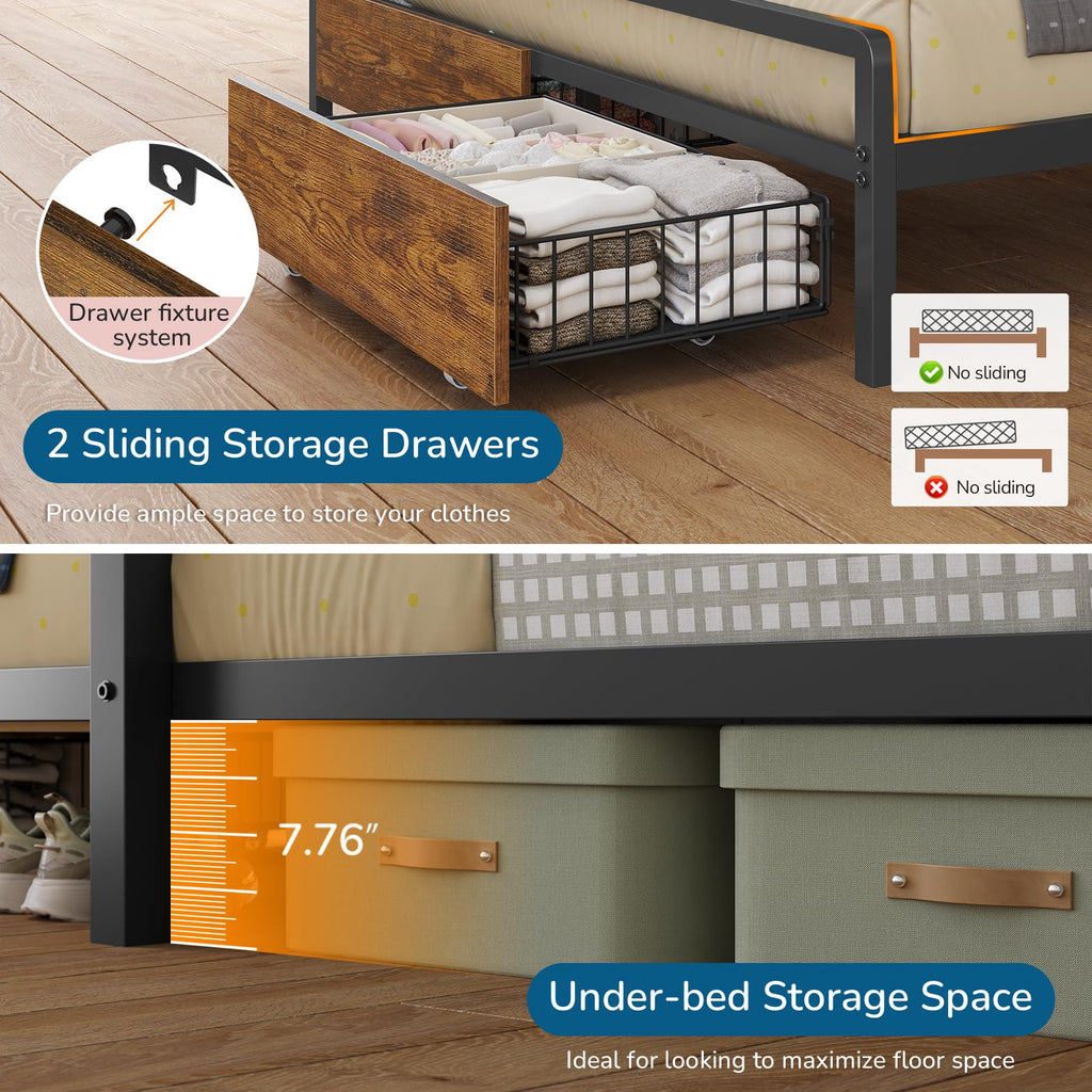 Black Twin Over Full Bunk Bed with Storage Drawers and Bookshelf Z312
