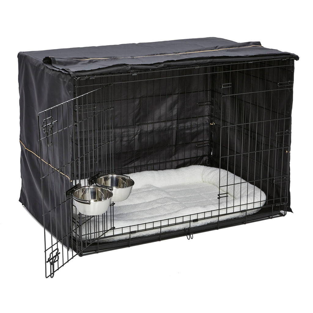 42-inch Double Door Dog Crate with Pet Bed, 2 Bowls and Privacy Cover Y83112
