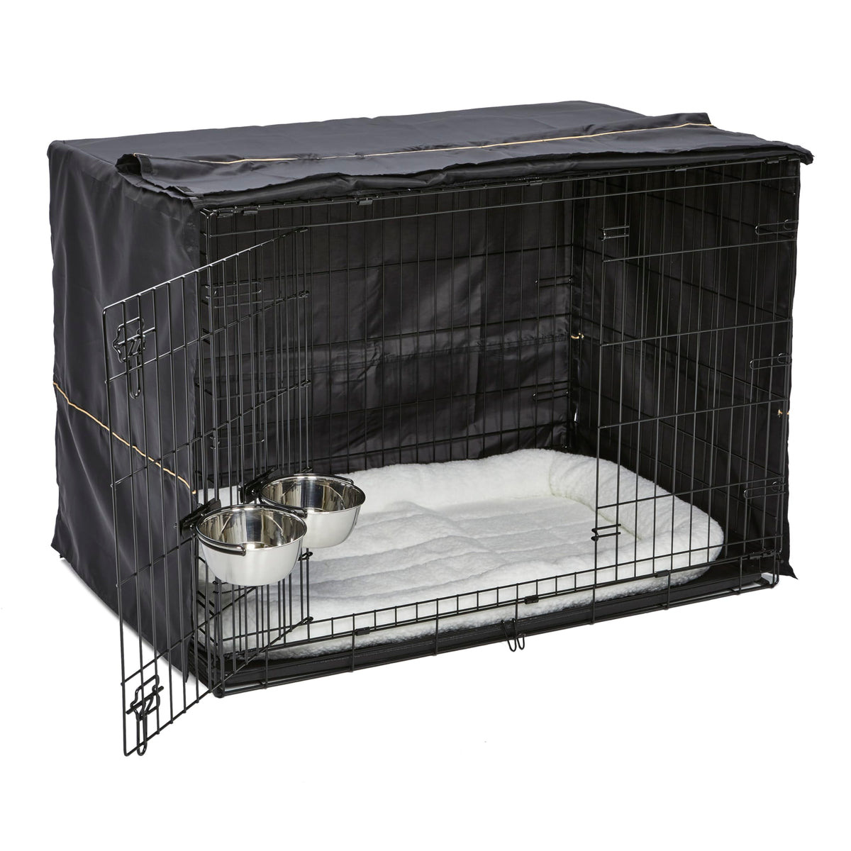42-inch Double Door Dog Crate with Pet Bed, 2 Bowls and Privacy Cover Y83112
