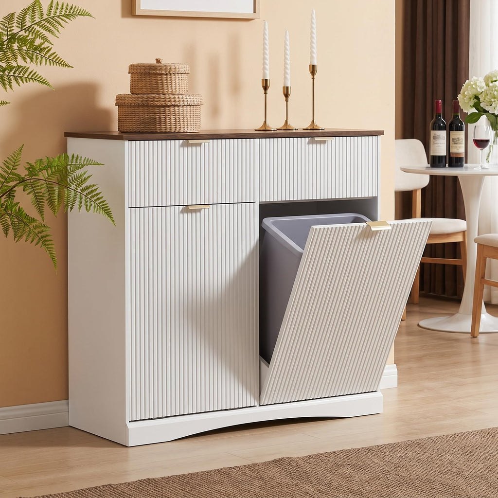 White and Dark Walnut Tilt Out Trash Cabinet M7469