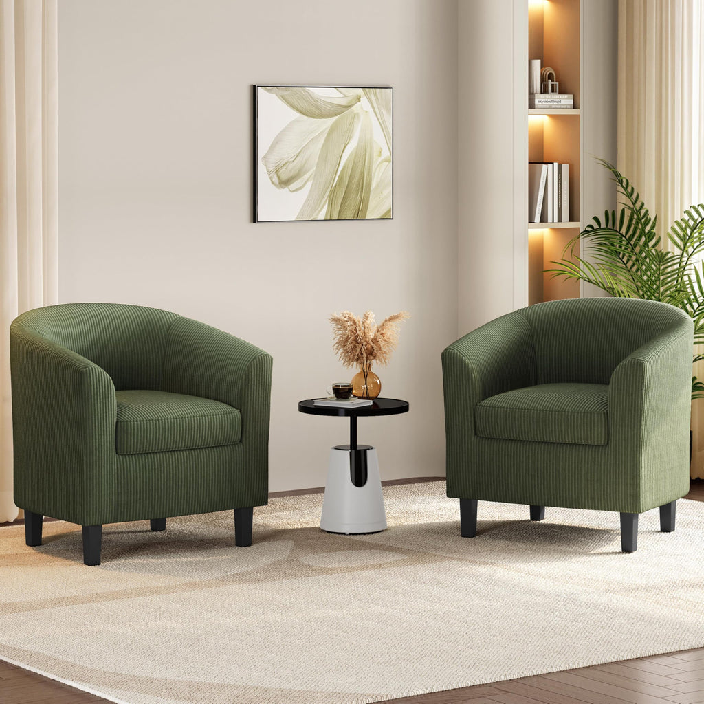 Corduroy Barrel Armchairs Set of 2 Dark Green L37115
