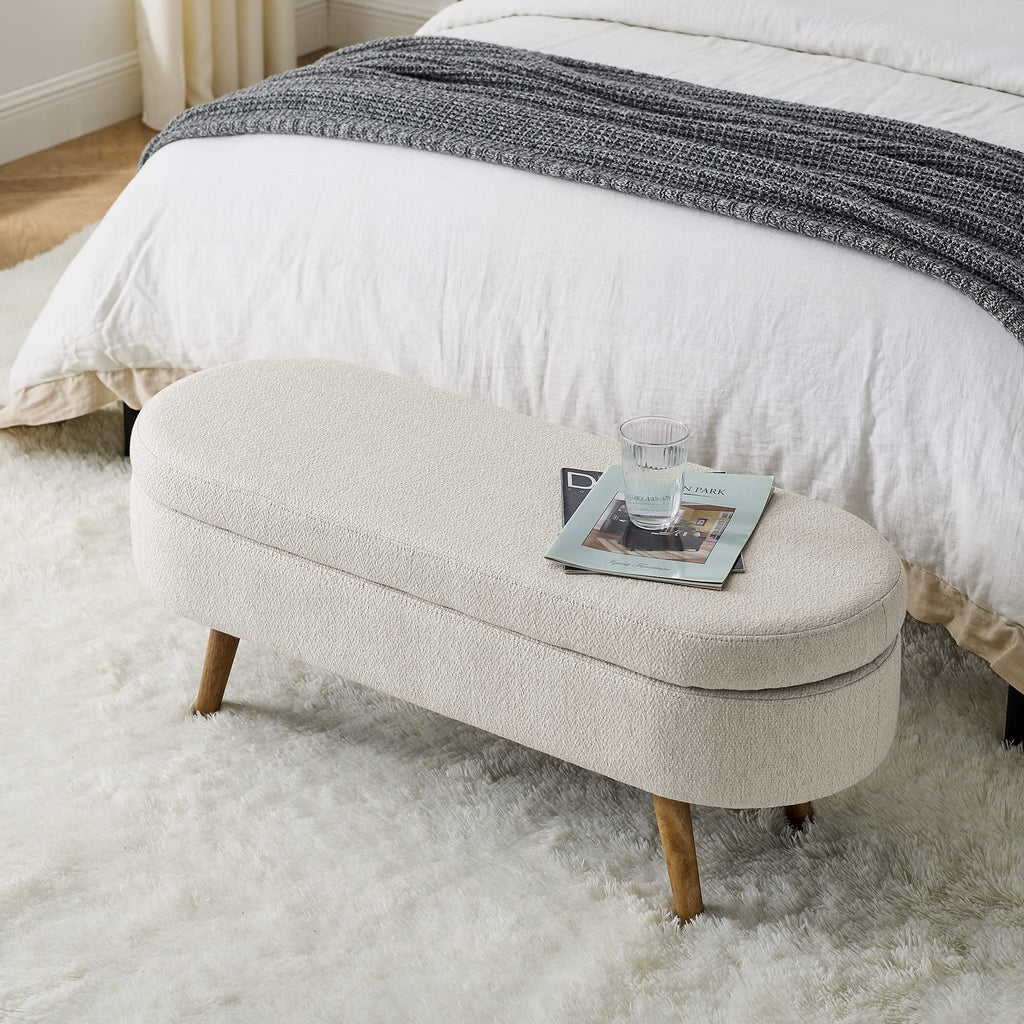 43.5" Beige Linen Storage Ottoman Bench B81575