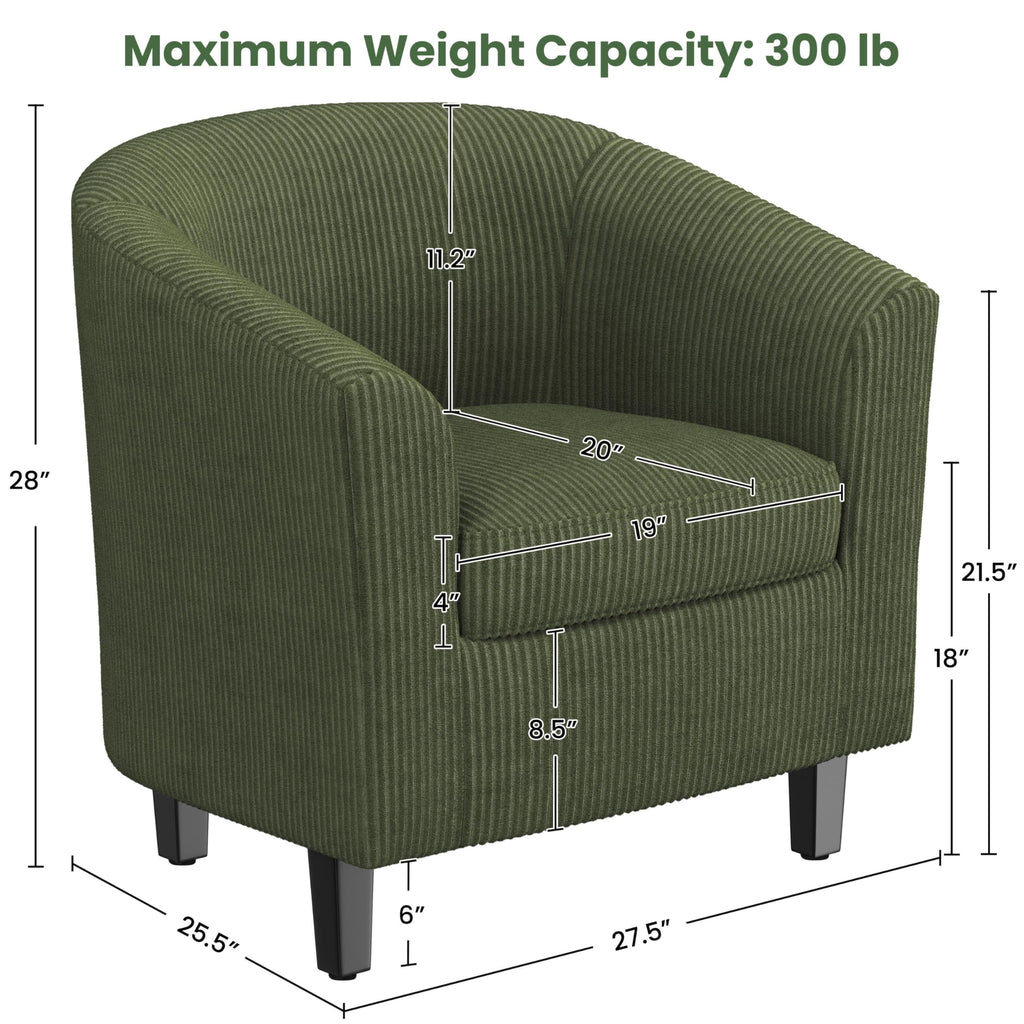 Corduroy Barrel Armchairs Set of 2 Dark Green L37115