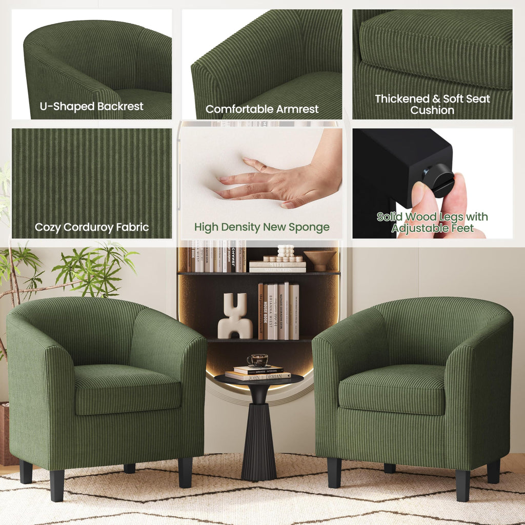 Corduroy Barrel Armchairs Set of 2 Dark Green L37115