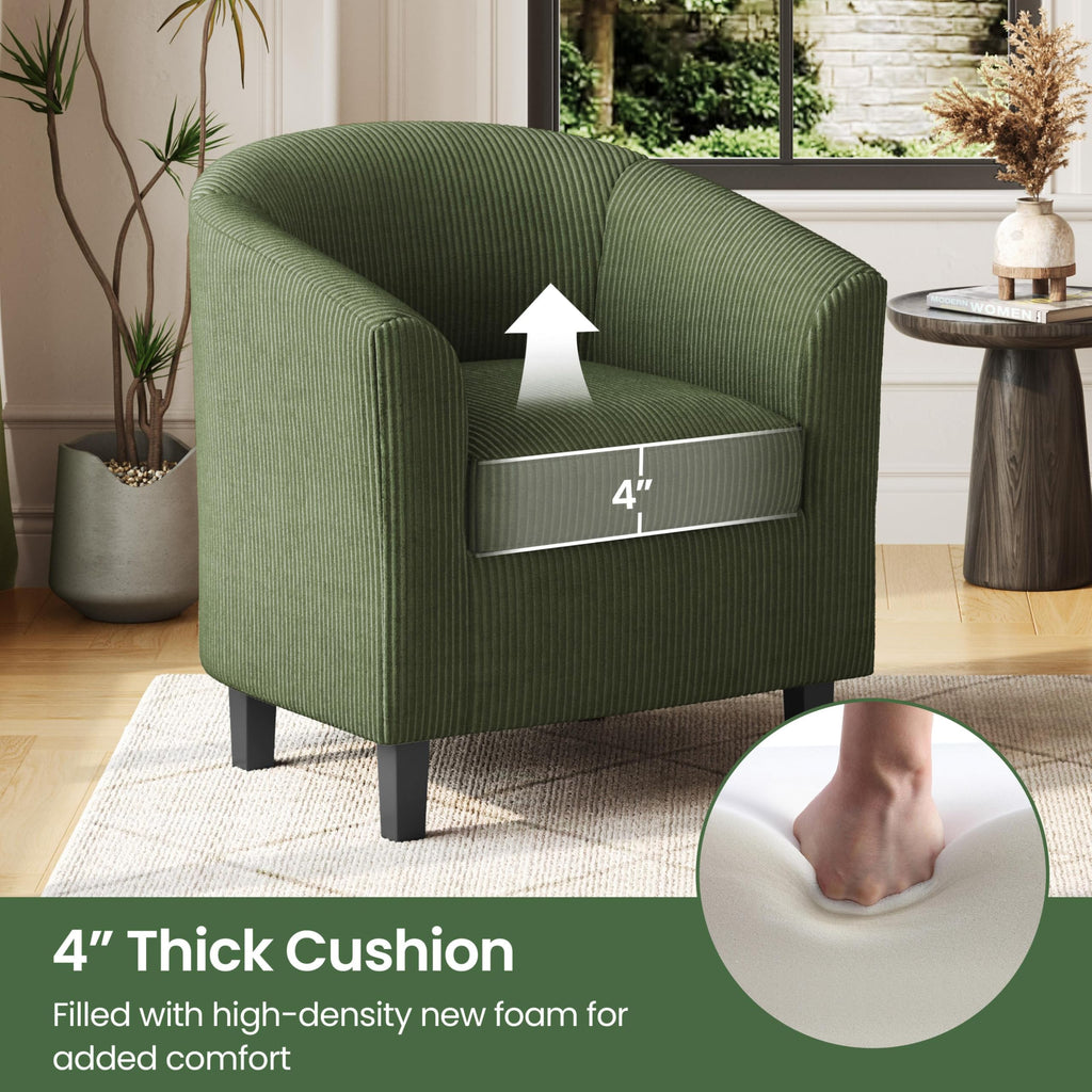 Corduroy Barrel Armchairs Set of 2 Dark Green L37115