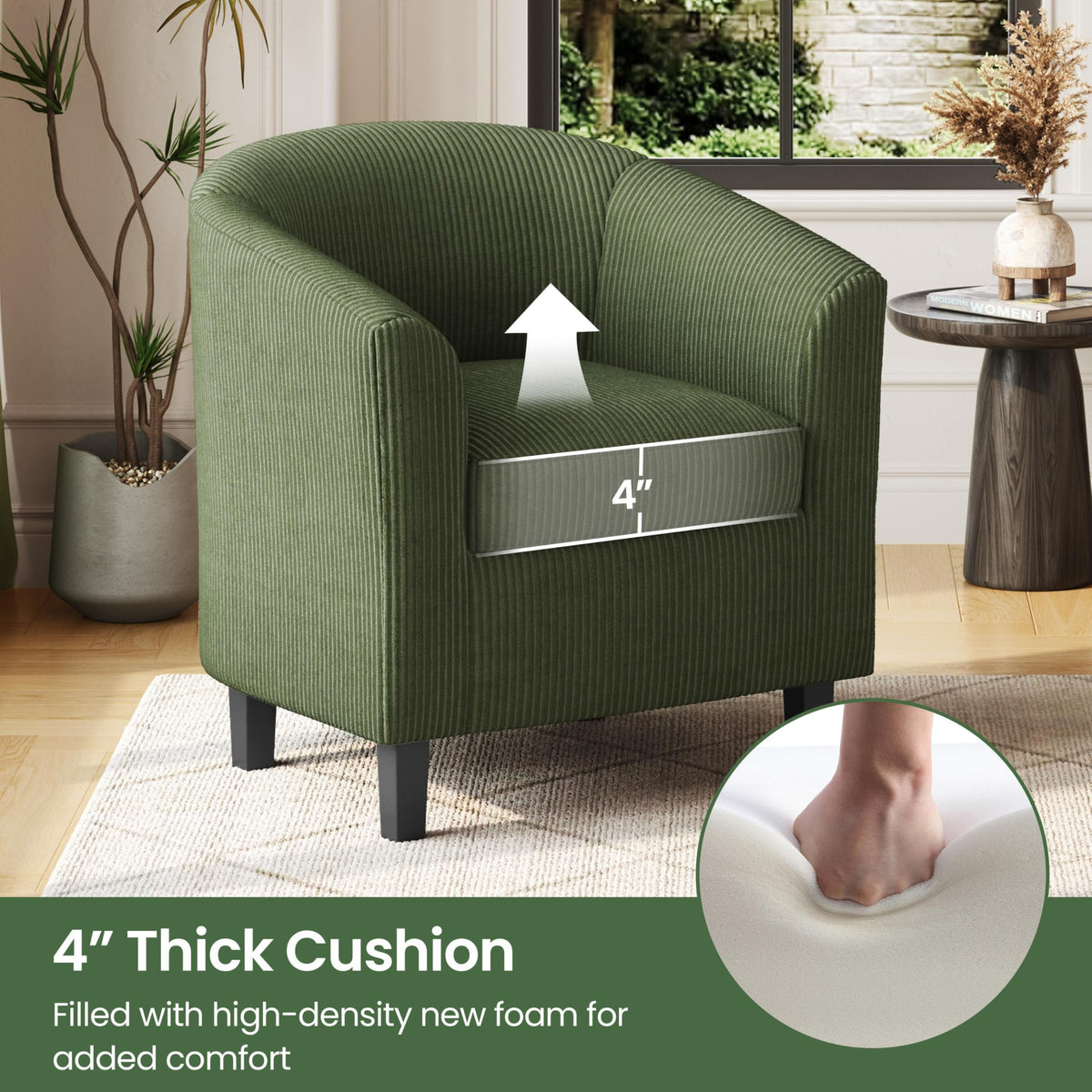 Corduroy Barrel Armchairs Set of 2 Dark Green L37115