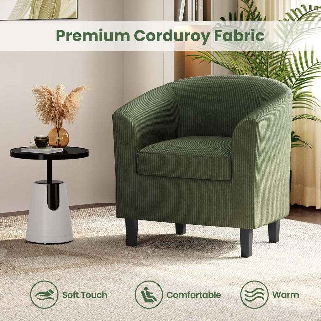 Corduroy Barrel Armchairs Set of 2 Dark Green L37115