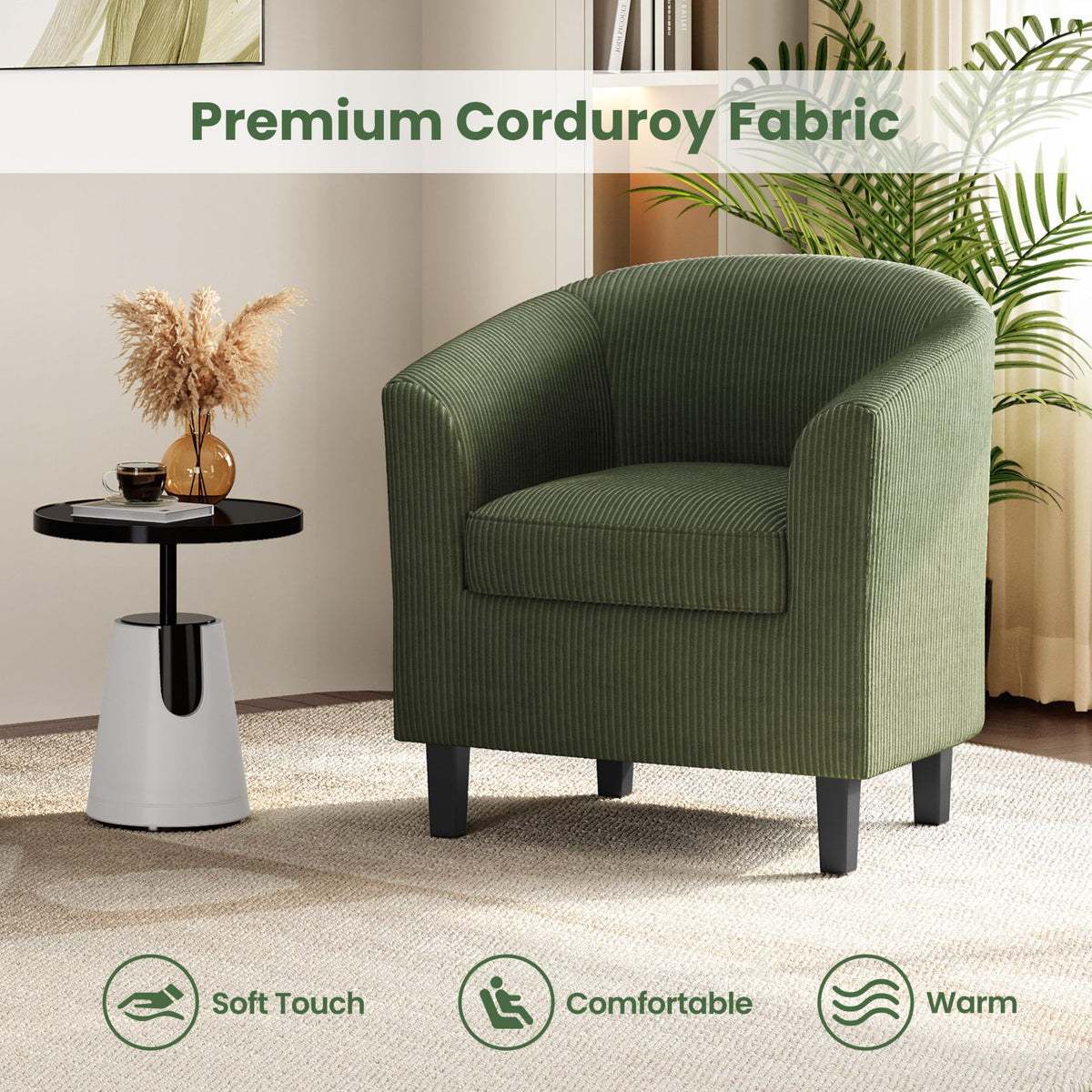 Corduroy Barrel Armchairs Set of 2 Dark Green L37115