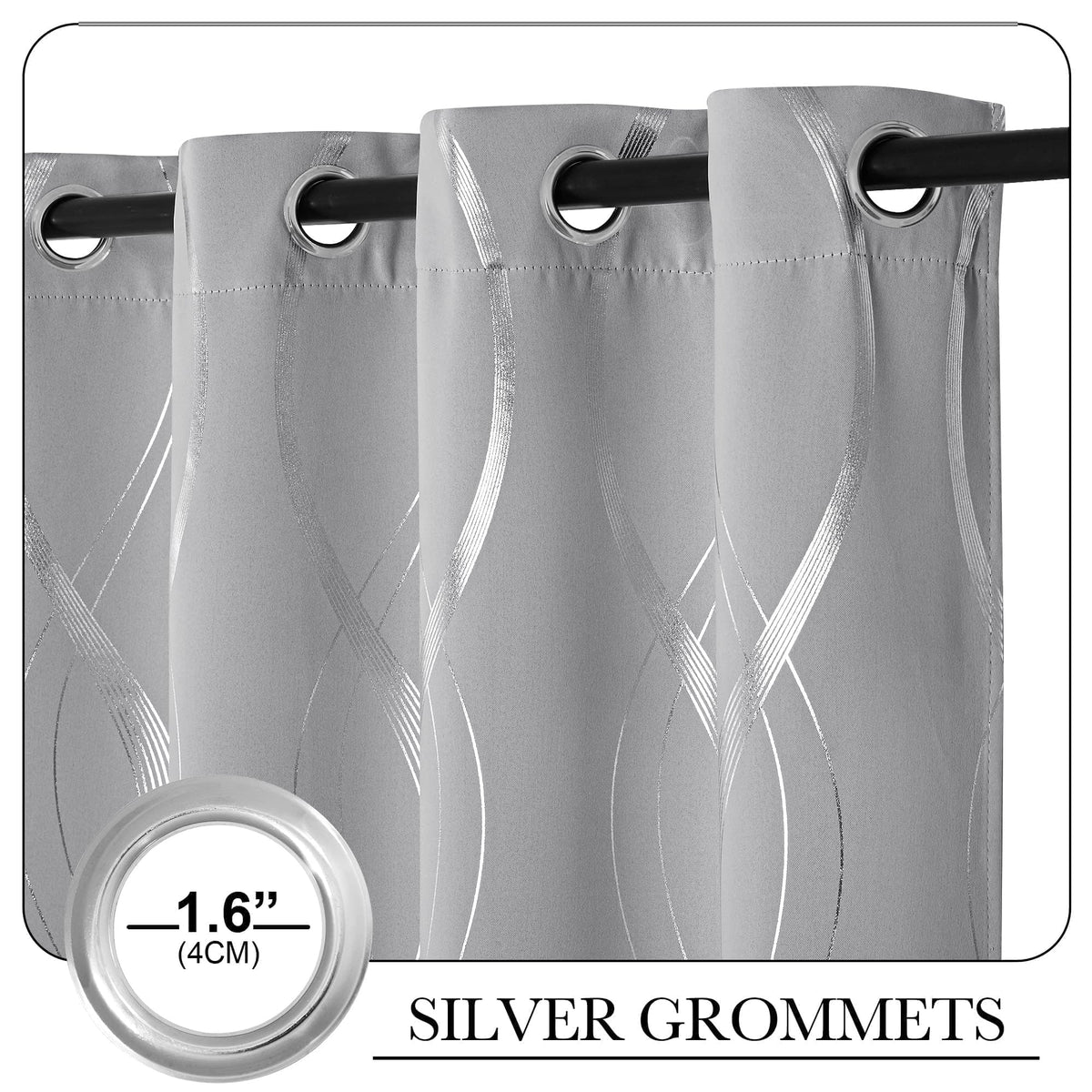 Silver Grey Pattern Curtains 52 x 84 Inch J83488