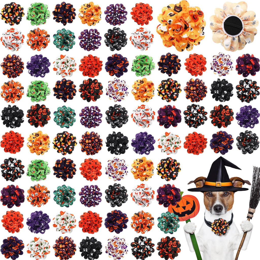 80 Pcs Halloween Dog Collar Flowers Bulk E664699