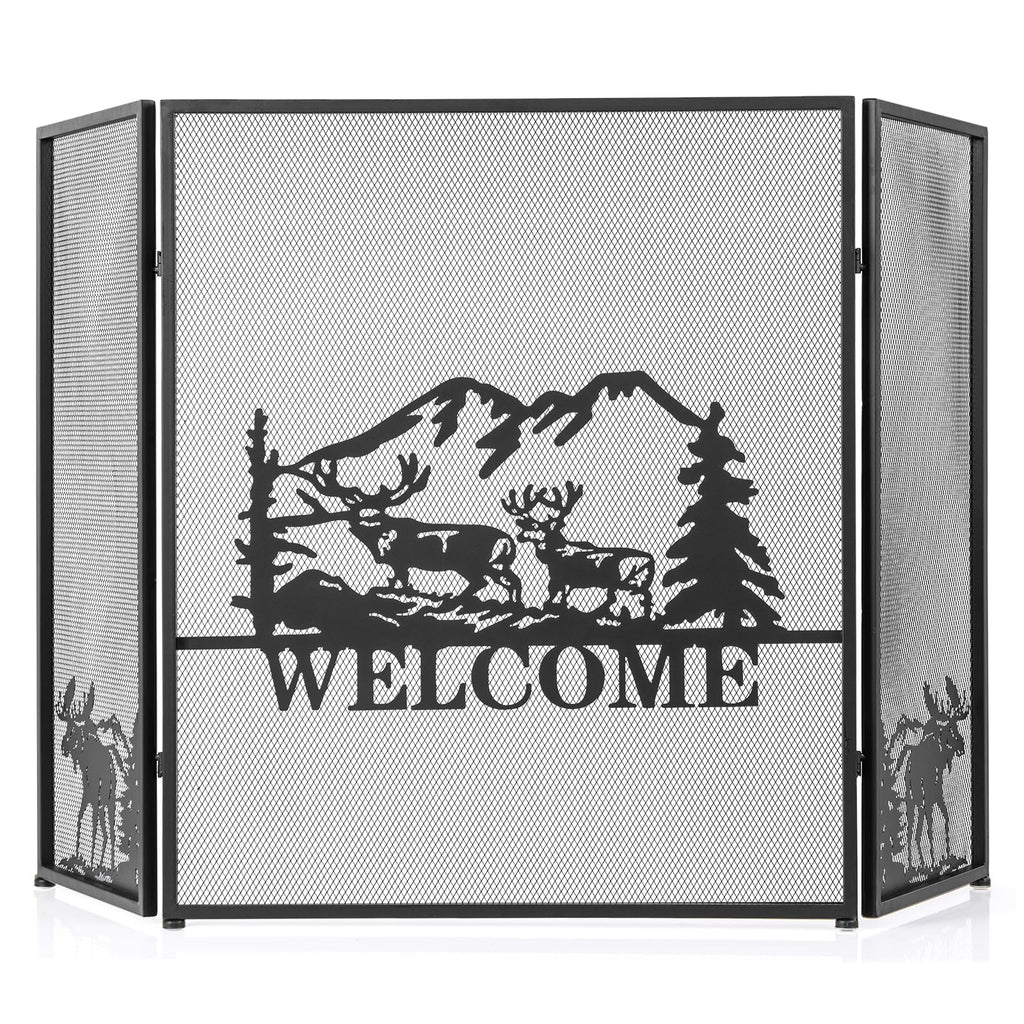 Foldable Fireplace Screen with Moose Pattern C503