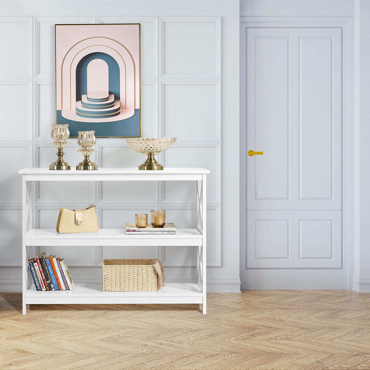 White 3-Tier Narrow Console Table G876869