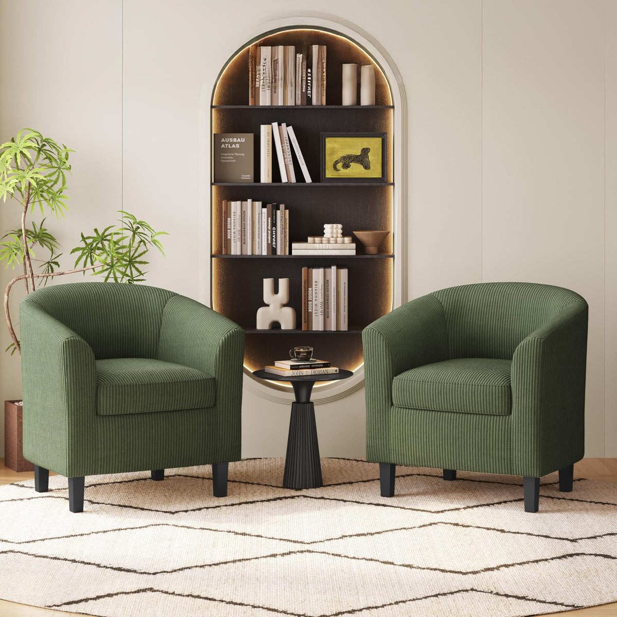 Corduroy Barrel Armchairs Set of 2 Dark Green L37115